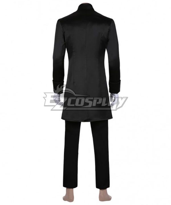 Back view product shot of Ezcosplay Papa Emeritus cosplay tailcoat, smooth satin fabric, neat vertical back stitching and tailored long cut