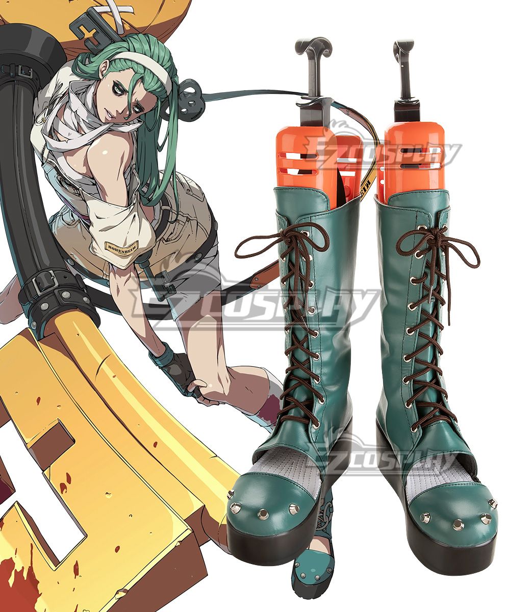Teal green lace-up platform cosplay boots designed for Guilty Gear A.B.A character