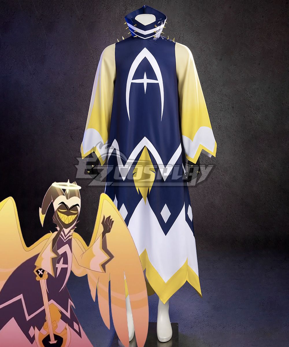 EZcosplay Hazbin Hotel Adam Exterminator cosplay robe with golden spike collar and gradient yellow sleeves