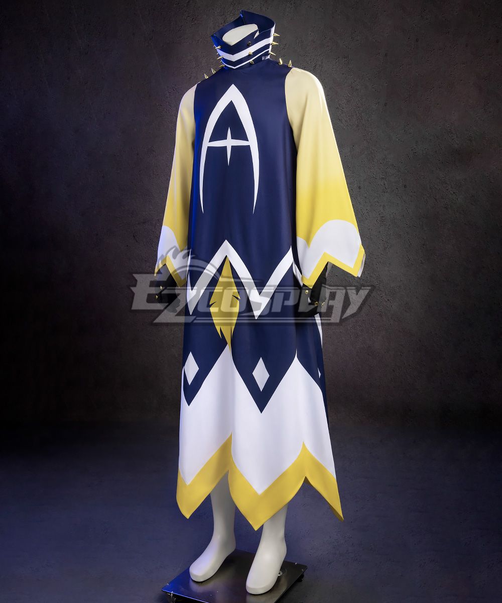 Side view of Hazbin Hotel Adam Exterminator long cos robe, showing loose 3D cut of gradient yellow wide sleeves