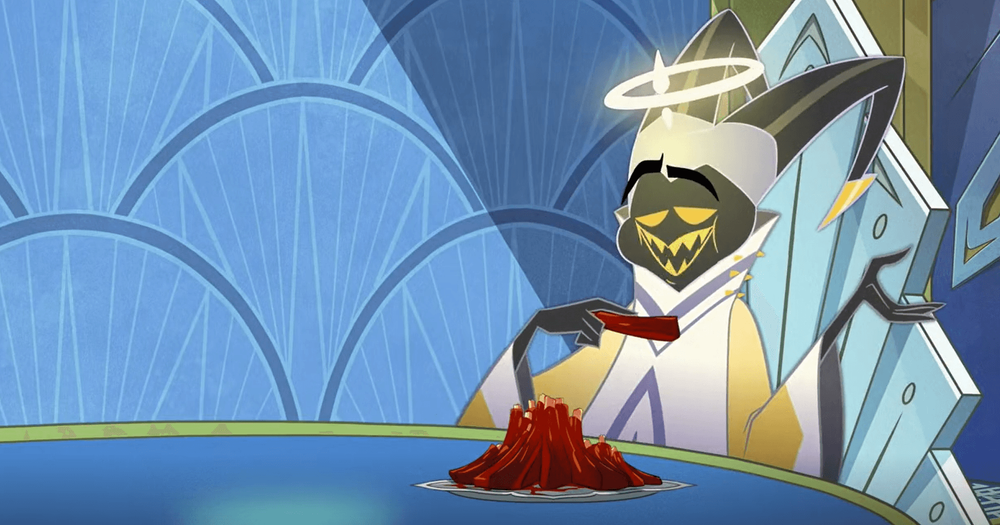 Official animation screenshot of Adam from Hazbin Hotel, original character design reference for cosplay