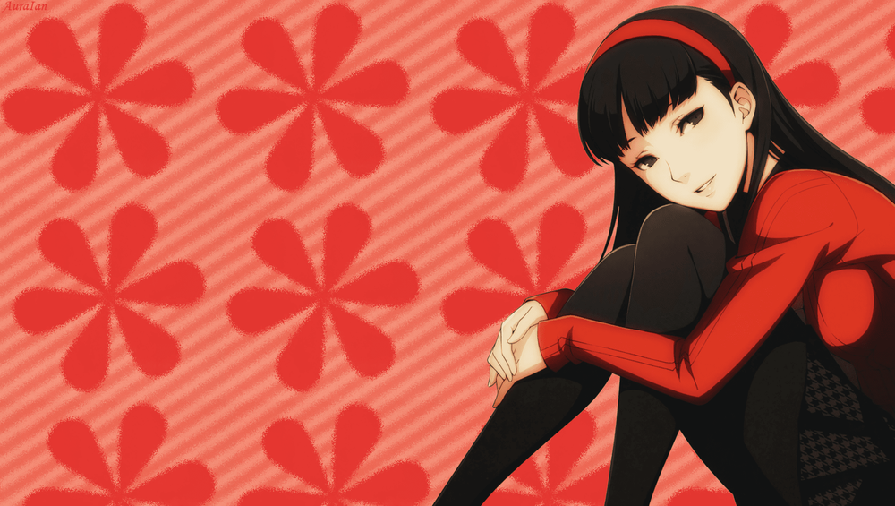 Official character illustration of Yukiko Amagi in winter knit school uniform, core reference template for our cos costume design