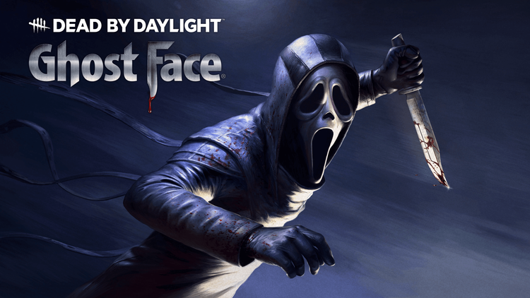 Dead by Daylight Ghost Face official artwork, showing the character in action with a bloody knife