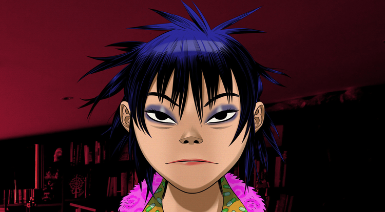 Official character design artwork of Gorillaz Noodle, original design reference for cosplay costume