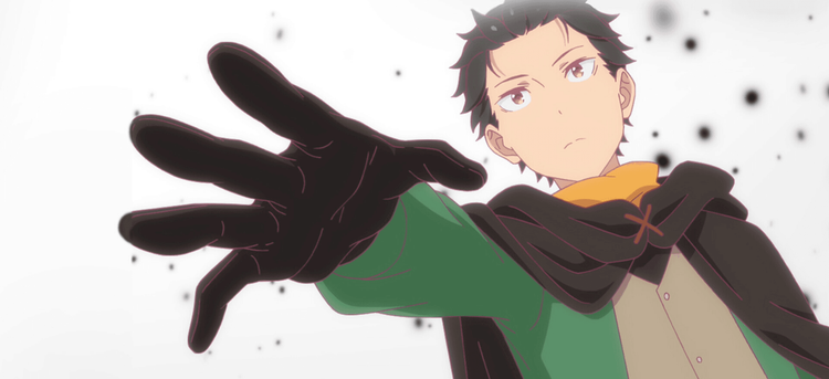 Official anime screenshot of Subaru Natsuki from Re:Zero Season 4, the design reference for our cosplay