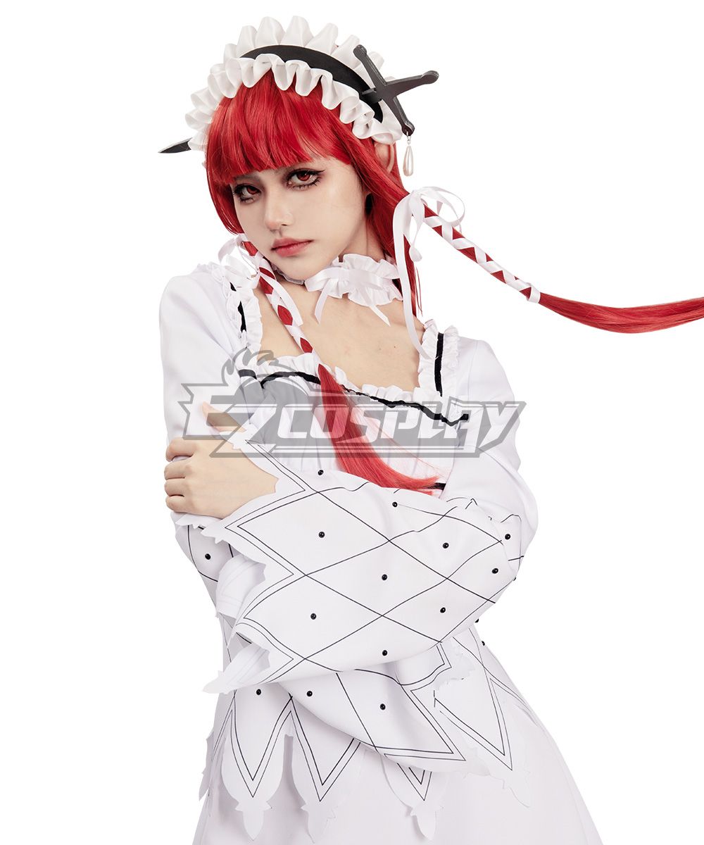 Close-up portrait shot of the pre-styled long red braided wig for Chidori Yoshino P3R cos