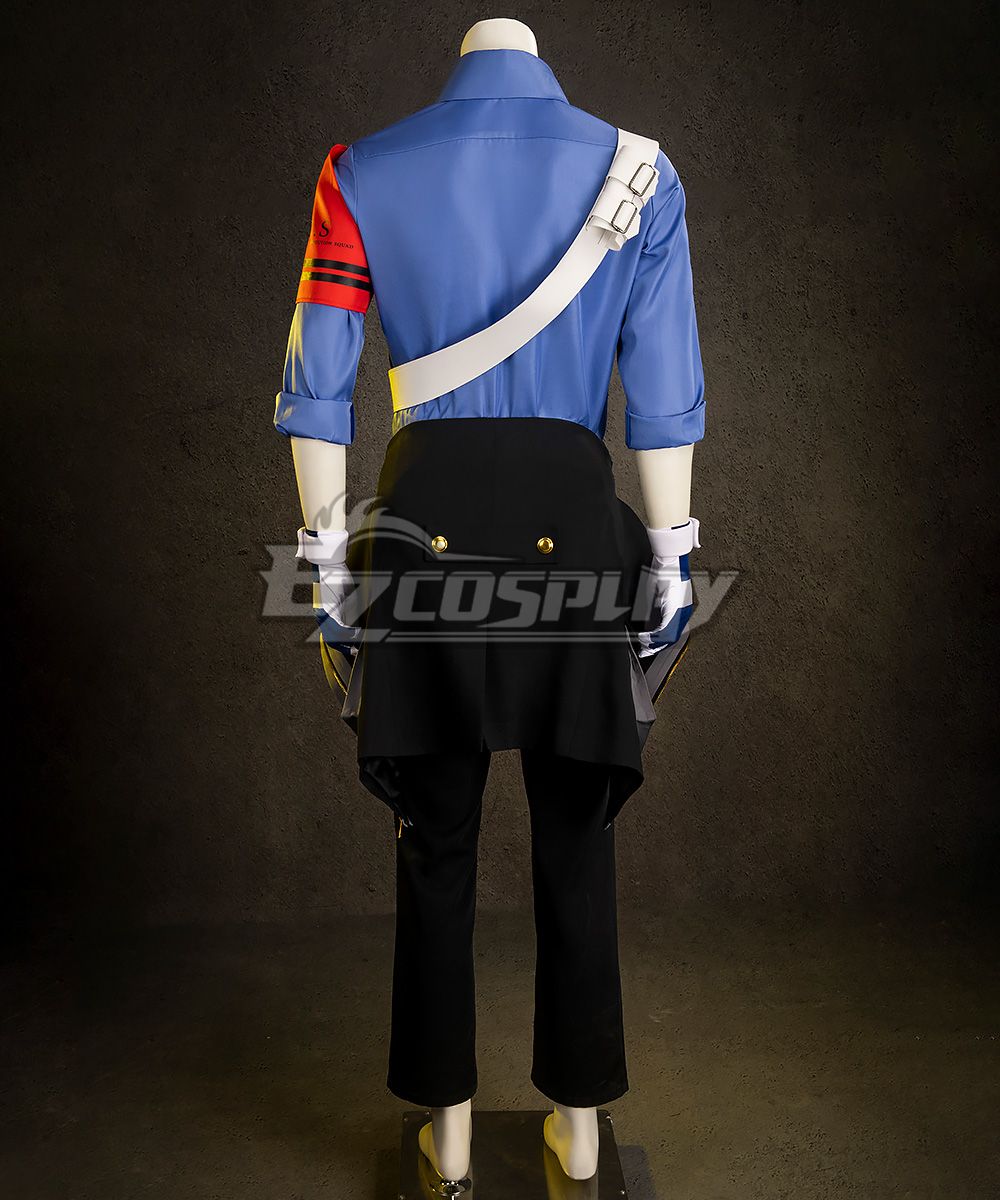 Rear view of Junpei Iori cosplay costume, showing cross shoulder strap and back layout