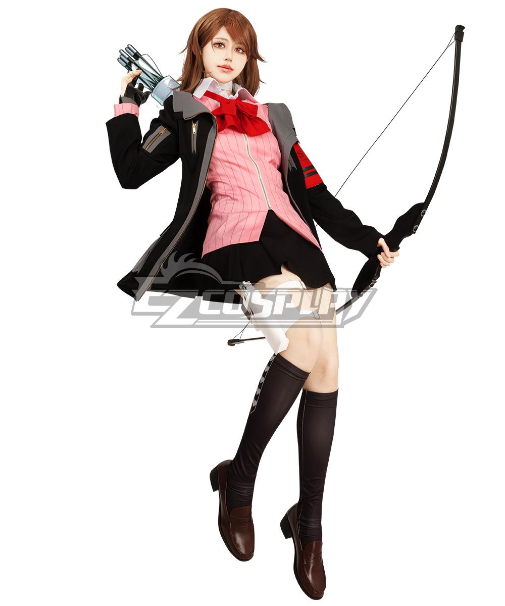 Full body studio model shot of complete Yukari Takeba battle cos set, holding bow and evoker props