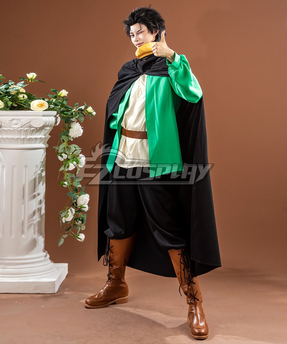 Side view of Subaru Natsuki cosplay, showing the layered outfit and cape drape